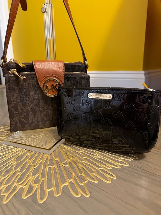 Michael Kors Handbags - Michael Kors Bundle Black Patent Leather Belt Bag and Brown Logo Crossbody